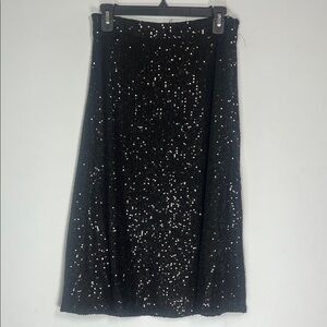 NWT‎ Anthropologie Women's Elegant Black Sequin Skirt Midi Length Size Small